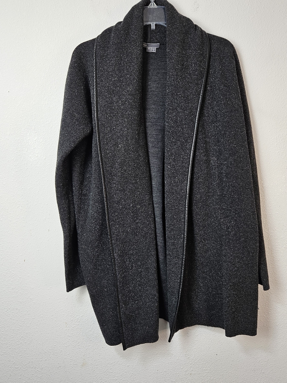 Vince Gray Wool Silk Cashmere Leather Trimmed Cardigan Jacket S Oversized